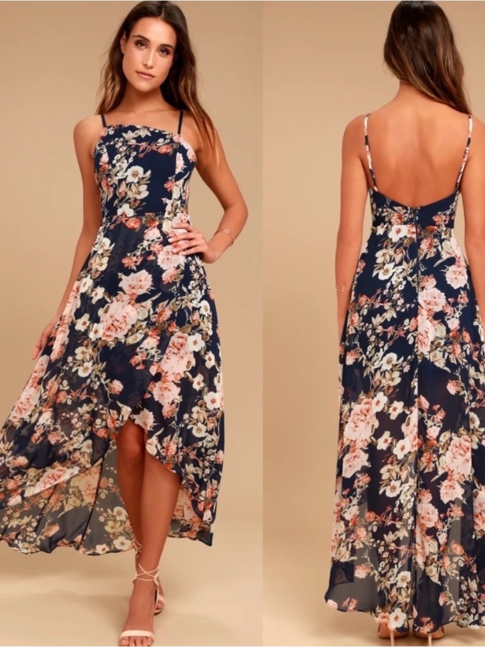 Lulu's Navy Floral High-Low Maxi Dress